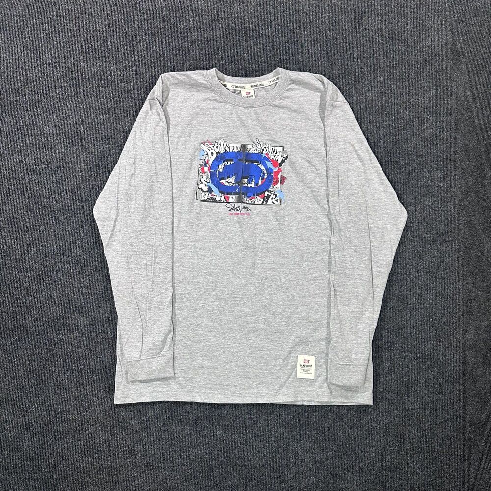 Y2K Ecko Unltd Gray Mens XL Graffiti Rhino Graphic Long Sleeve T-Shirt